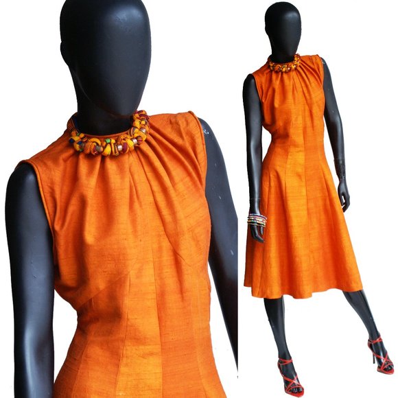 Burnt Orange  Two-piece Dress & Capelet Brandon Maxwell -inspired combo. Size M - Picture 1 of 10